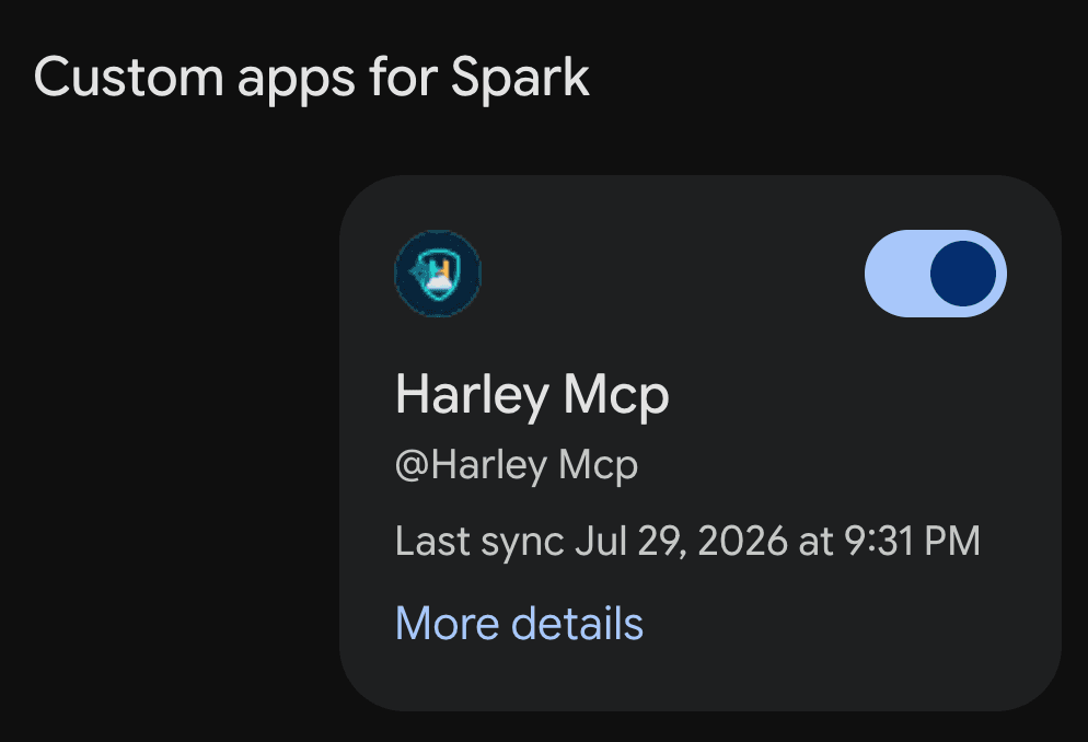Harley enabled as a custom app for Gemini Spark