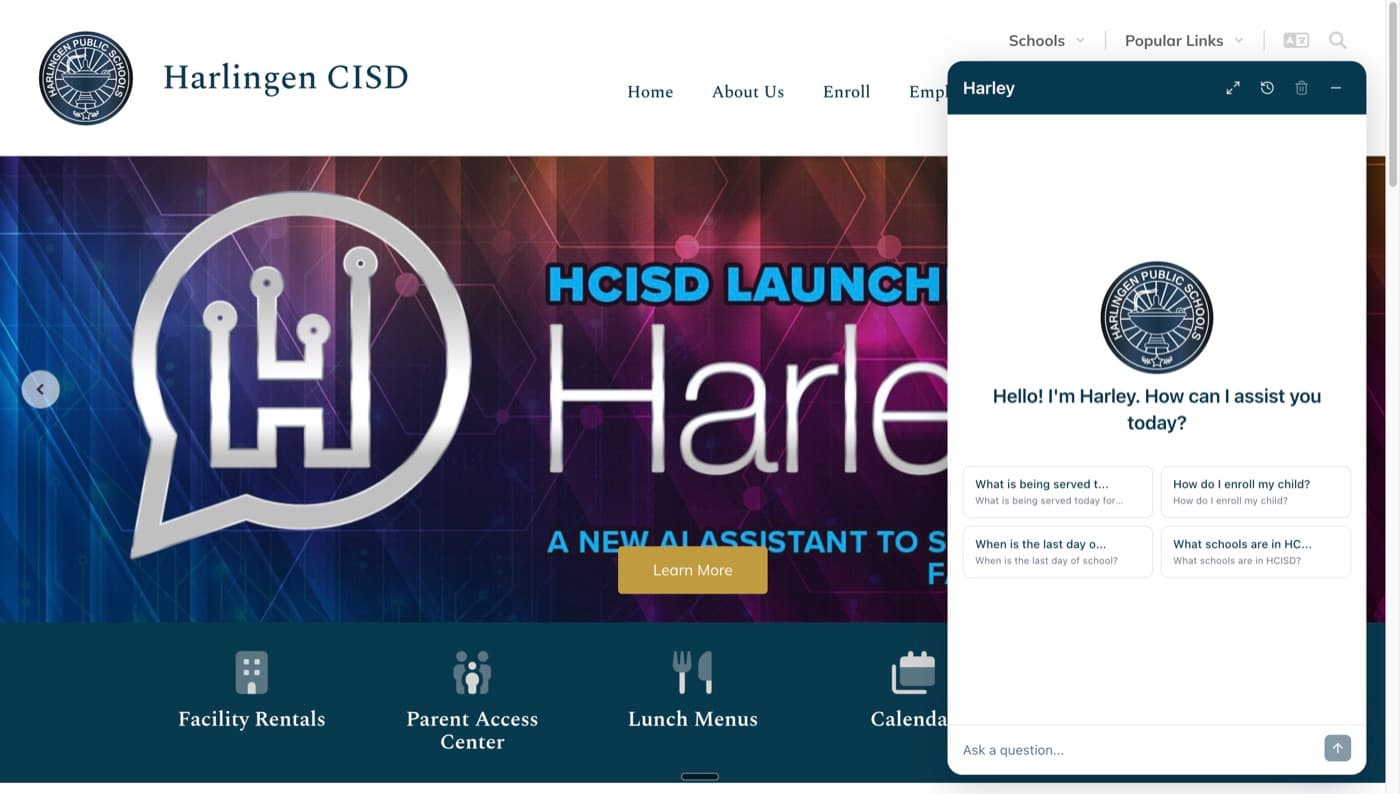 Harley widget open on the HCISD homepage