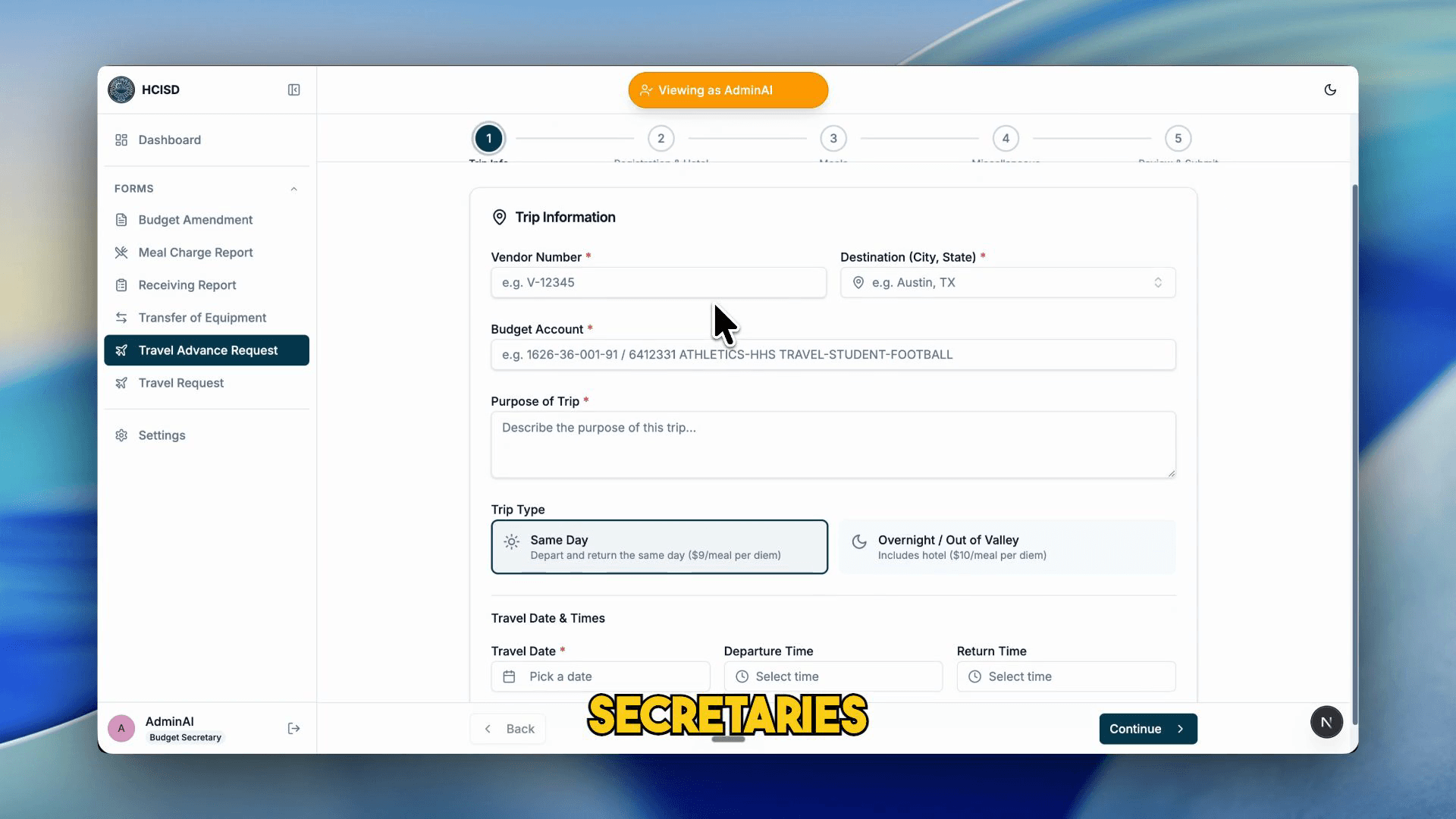 Travel Advance Request form
